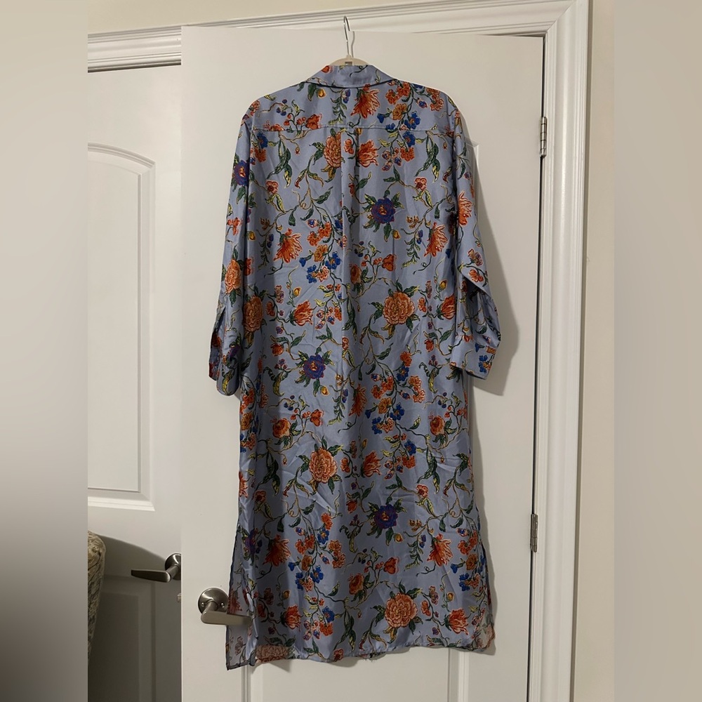 Max Mara Light Blue Floral Silk Midi Shirt Dress – Long Sleeve, Romantic Print, - Picture 5 of 8
